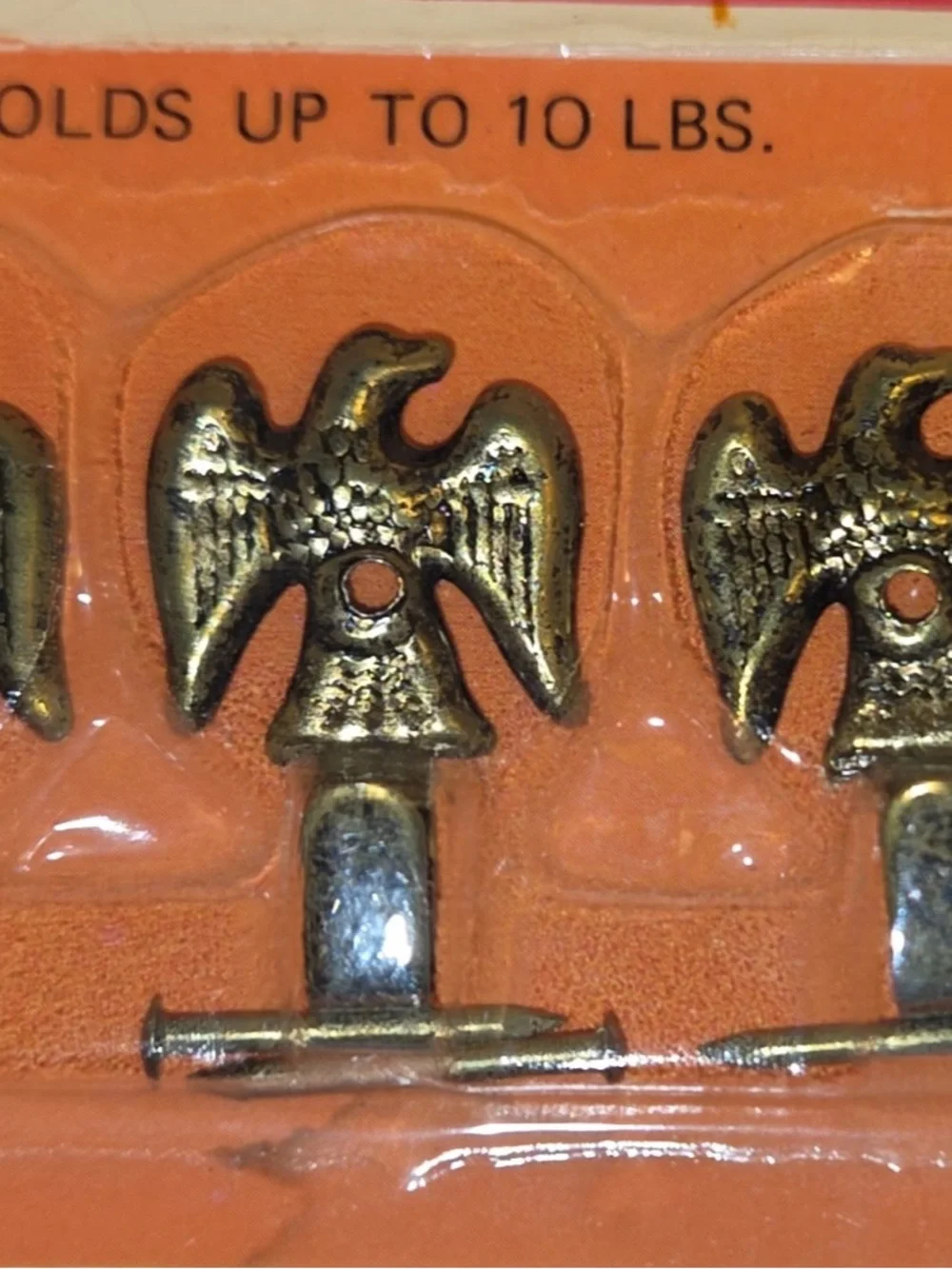 Vintage Small Metal Hooks American Eagles Brass Tone 1974 Arjan Set of 3